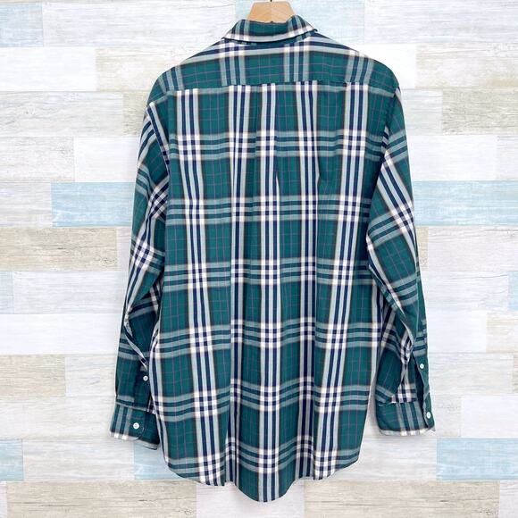 Ralph Lauren Chaps Vintage Poplin Button Down Shirt Green Plaid Korea Mens XL - Picture 3 of 5